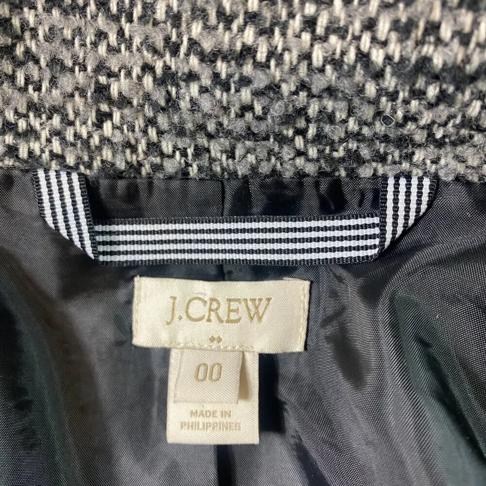 J. Crew Factory Wool Blend Tweed City Pea Coat Sz 00 Black White #246G - Picture 9 of 11